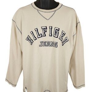 Vintage Tommy Hilfiger Jeans Sweatshirt Mens Size Medium Beige 90s Made In USA